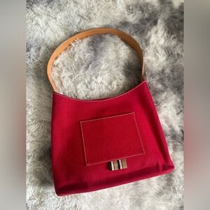 Burberry Red Canvas Shoulder Bag with Tan Strap almost like new